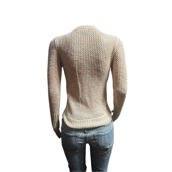 Ohmg crochet tan tie front crochet  pullover top S - Picture 4 of 7